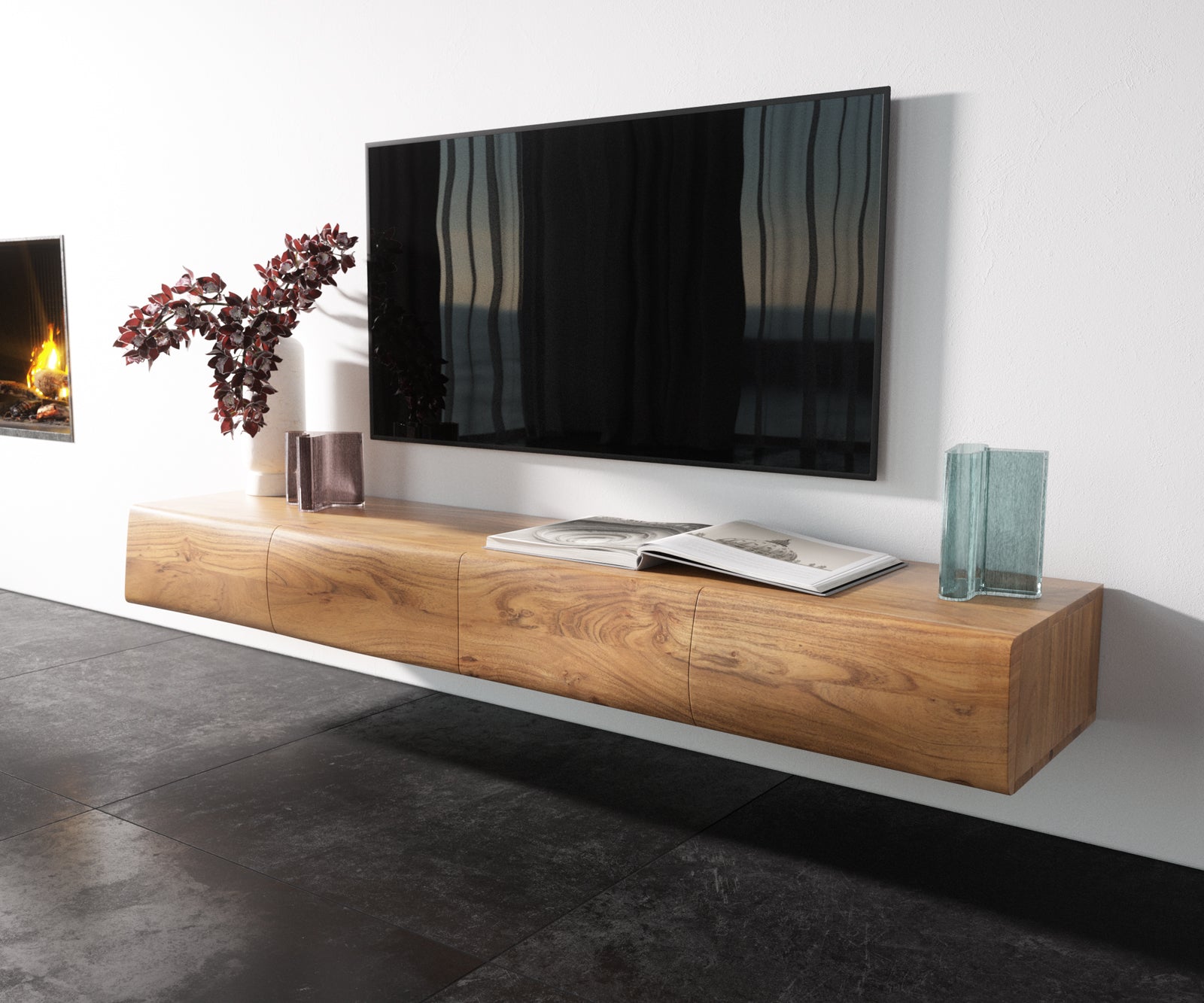 Floating TV Stand New Live Edge 175 cm 4 Doors Acacia Wood Natural