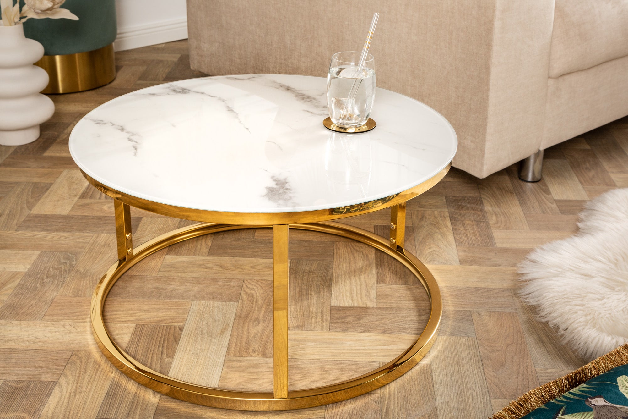 Gold white sales marble coffee table