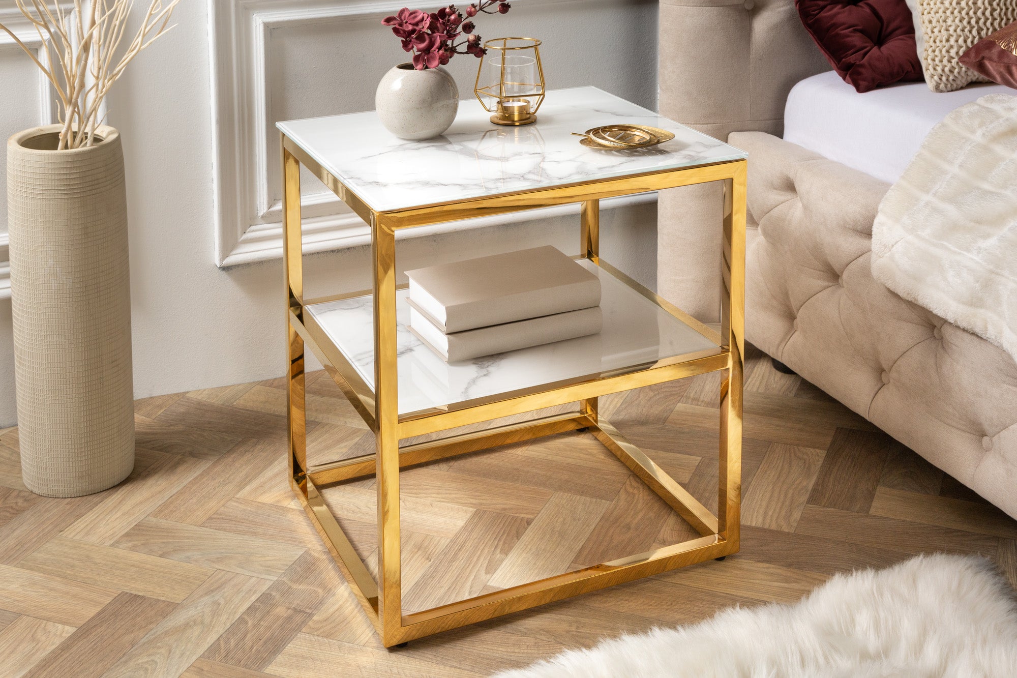 White and gold side table discount