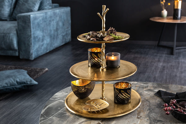 Three Tier Cake Stand Abstract 48cm Aluminium Gold