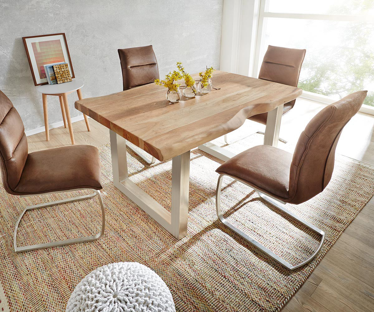 Dining Table Olympus Live Edge Acacia Wood Natural Square Frame Steel 140-300cm