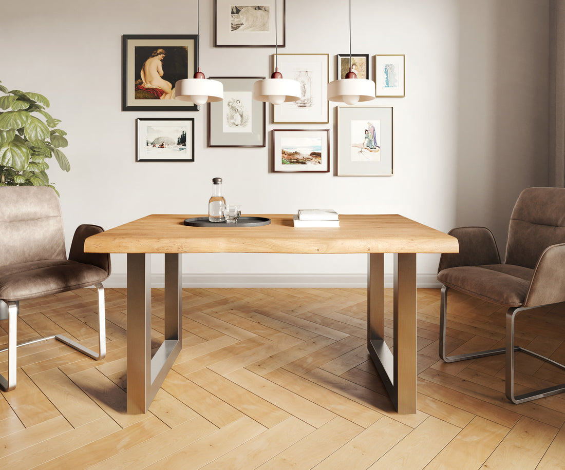 Dining Table Olympus Live Edge 140cm Acacia Wood Natural Square Frame Steel 55mm Top