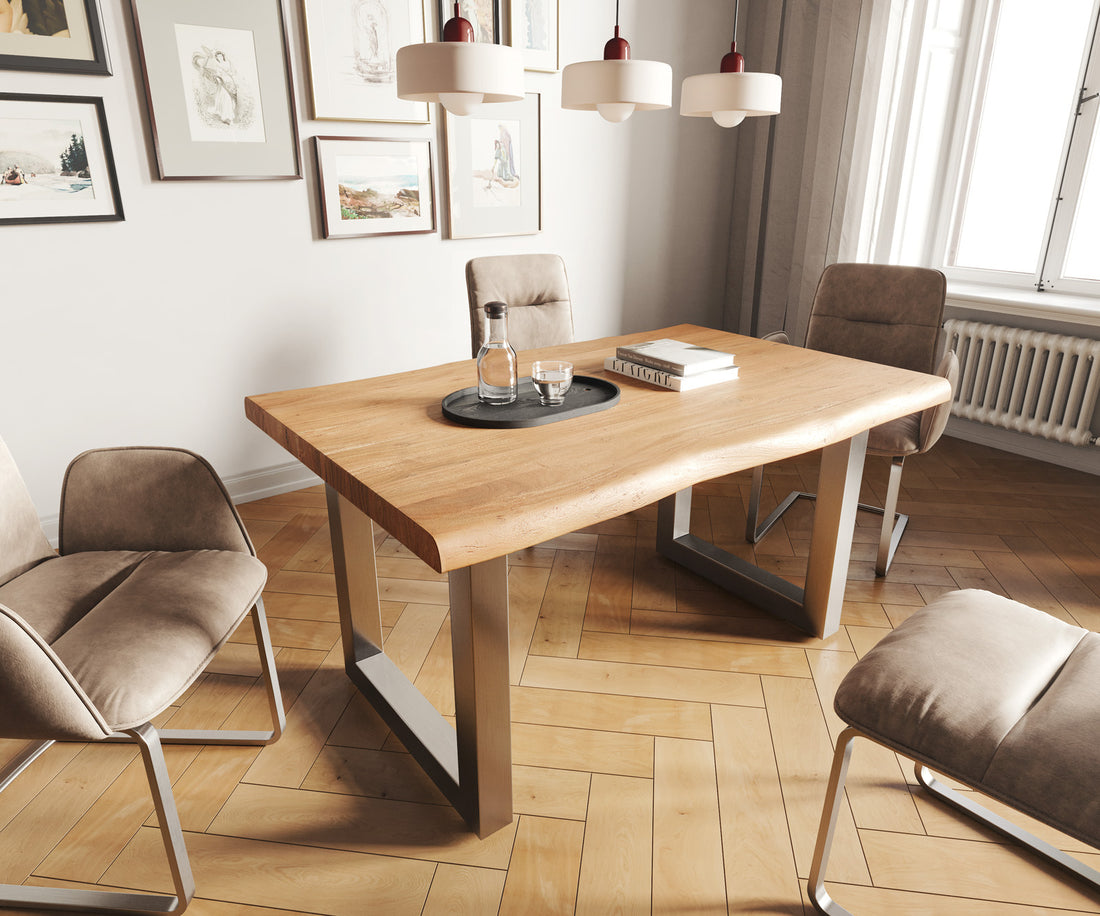 Dining Table Olympus Live Edge 140cm Acacia Wood Natural Square Frame Steel 55mm Top