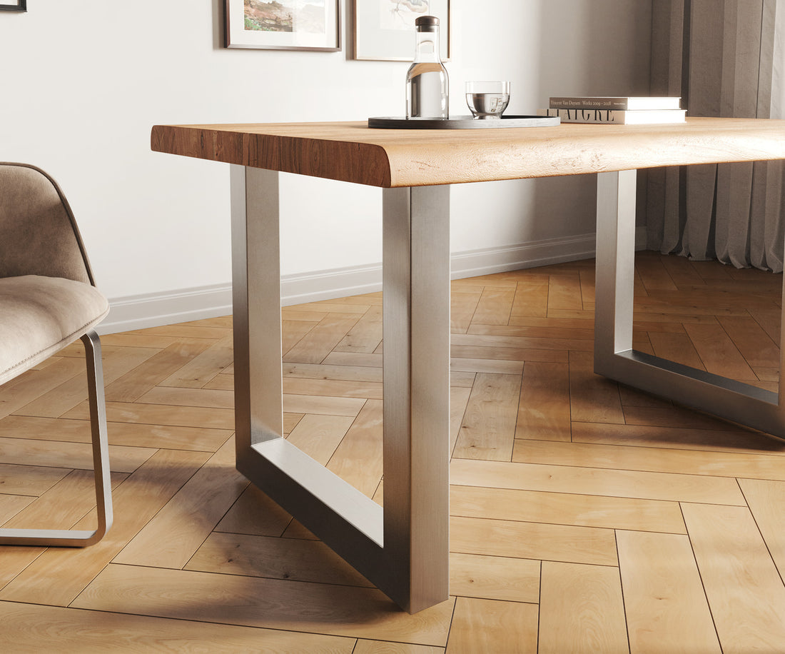 Dining Table Olympus Live Edge 140cm Acacia Wood Natural Square Frame Steel 55mm Top
