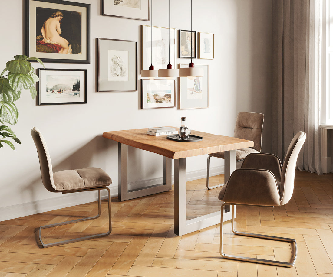 Dining Table Olympus Live Edge 140cm Acacia Wood Natural Square Frame Steel 55mm Top