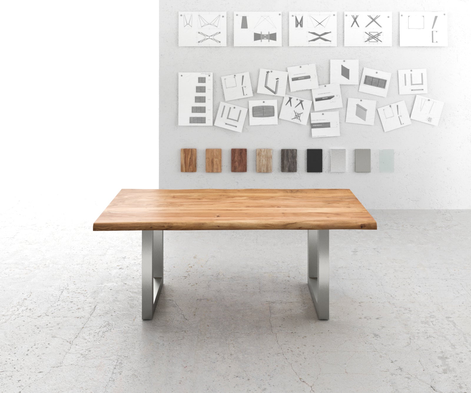 Dining Table Olympus Live Edge 200cm Acacia Wood Natural Square Frame Steel 55mm Top
