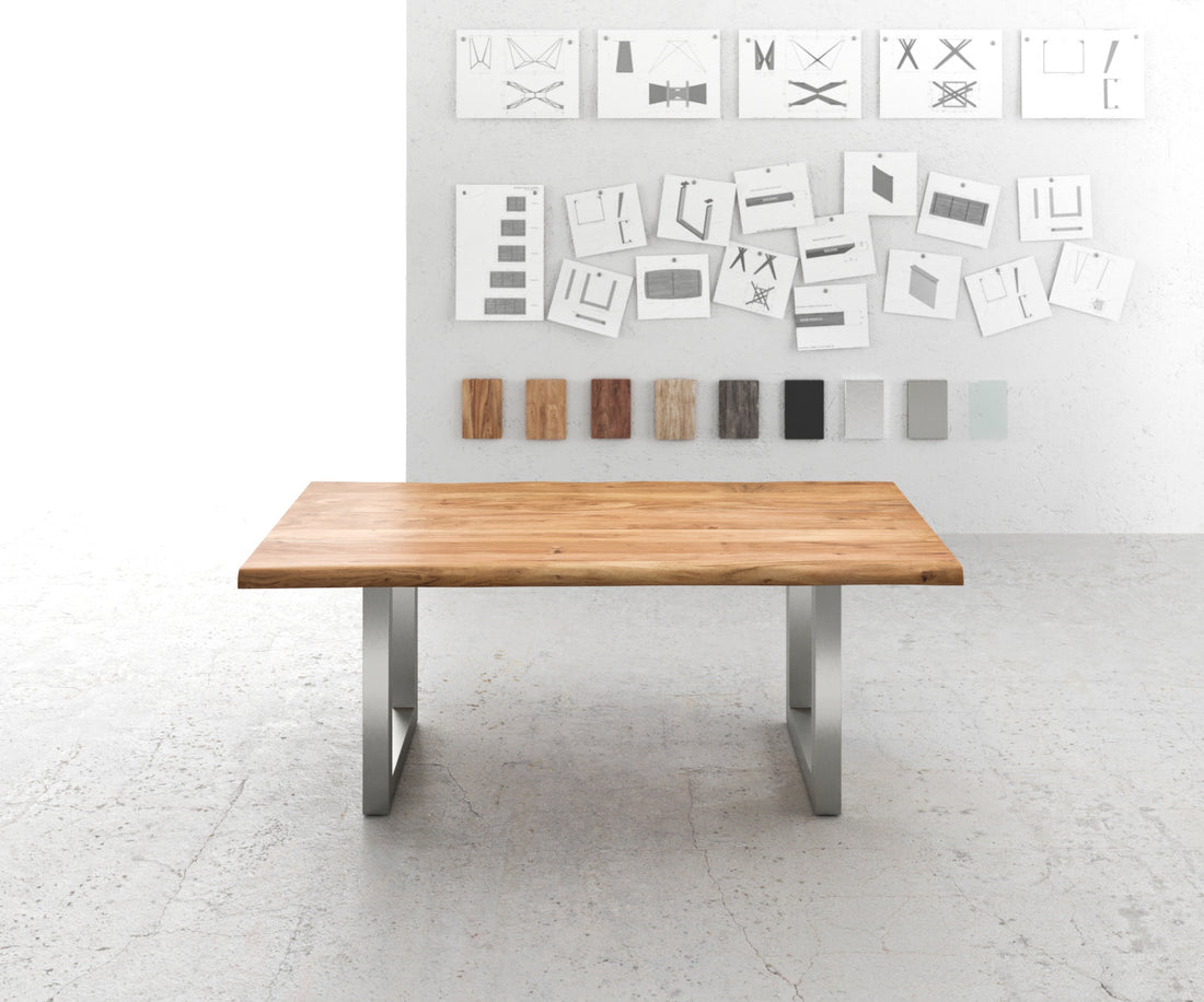 Dining Table Olympus Live Edge 200cm Acacia Wood Natural Square Frame Steel 55mm Top