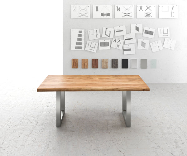 Dining Table Olympus Live Edge 200cm Acacia Wood Natural Square Frame Steel 55mm Top