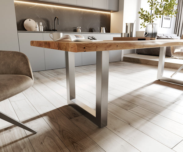 Dining Table Olympus Live Edge 260cm Acacia Wood Natural Square Frame Steel 55mm Top