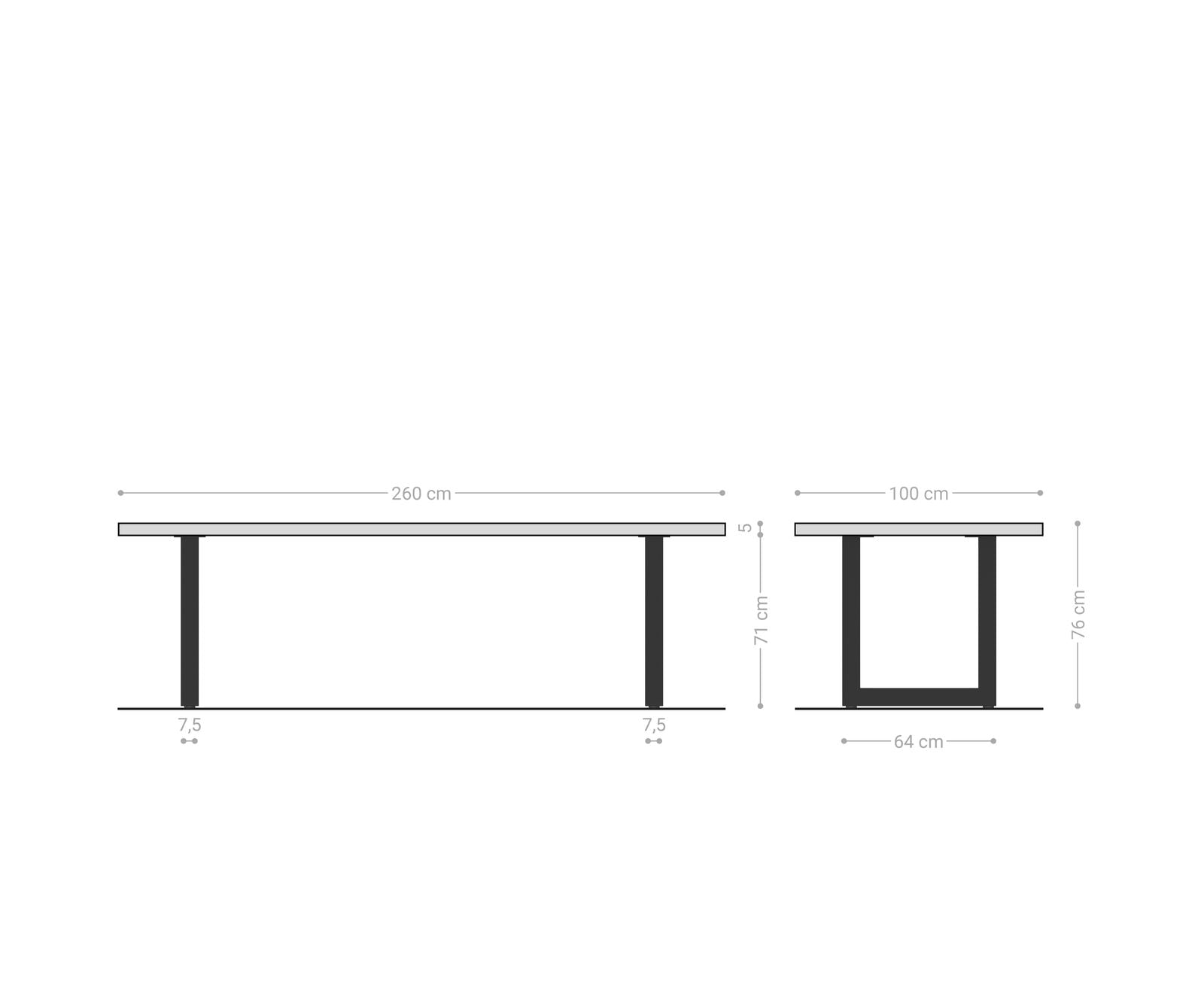 Dining Table Olympus Live Edge 260cm Acacia Wood Natural Square Frame Steel 55mm Top