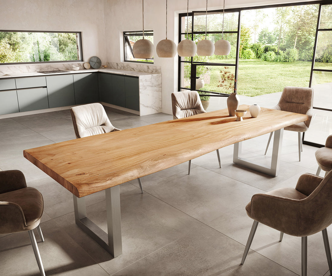 Dining Table Olympus Live Edge 300cm Acacia Wood Natural Square Frame Steel 55mm Top