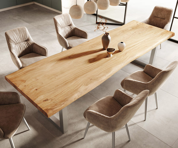 Dining Table Olympus Live Edge 300cm Acacia Wood Natural Square Frame Steel 55mm Top