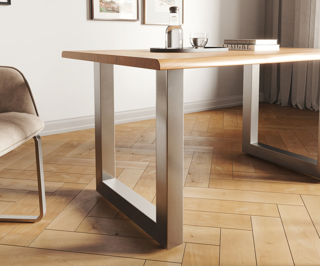 Dining Table Olympus Live Edge 140cm Acacia Wood Natural Square Frame Steel 35mm Top