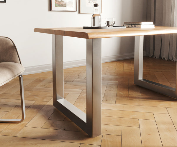 Dining Table Olympus Live Edge 140cm Acacia Wood Natural Square Frame Steel 35mm Top