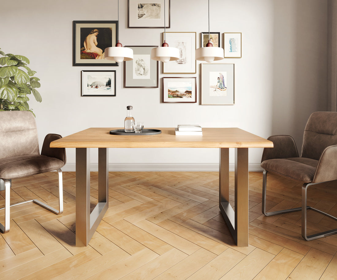 Dining Table Olympus Live Edge 140cm Acacia Wood Natural Square Frame Steel 35mm Top