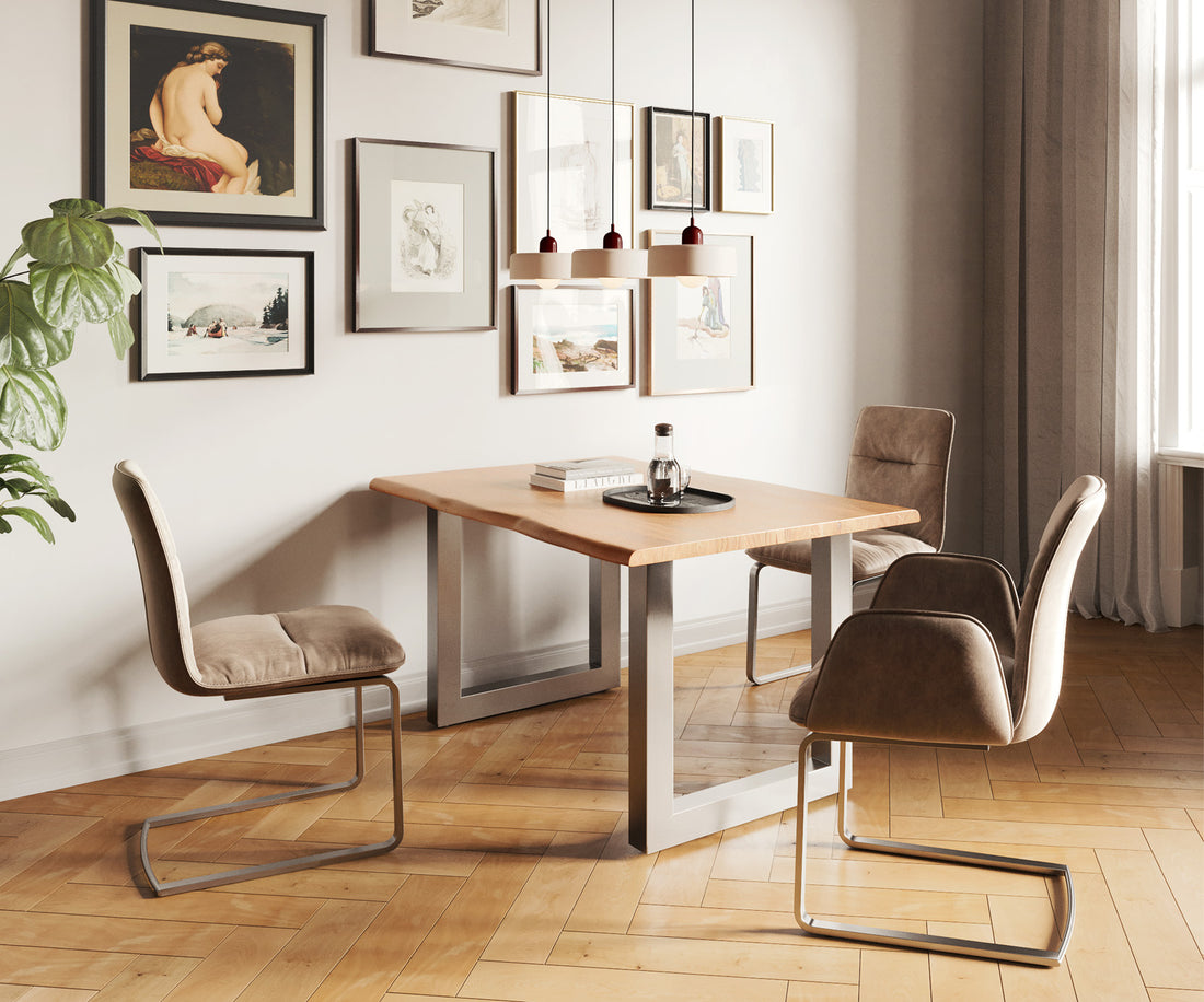 Dining Table Olympus Live Edge 140cm Acacia Wood Natural Square Frame Steel 35mm Top