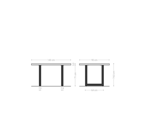 Dining Table Olympus Live Edge 140cm Acacia Wood Natural Square Frame Steel 35mm Top