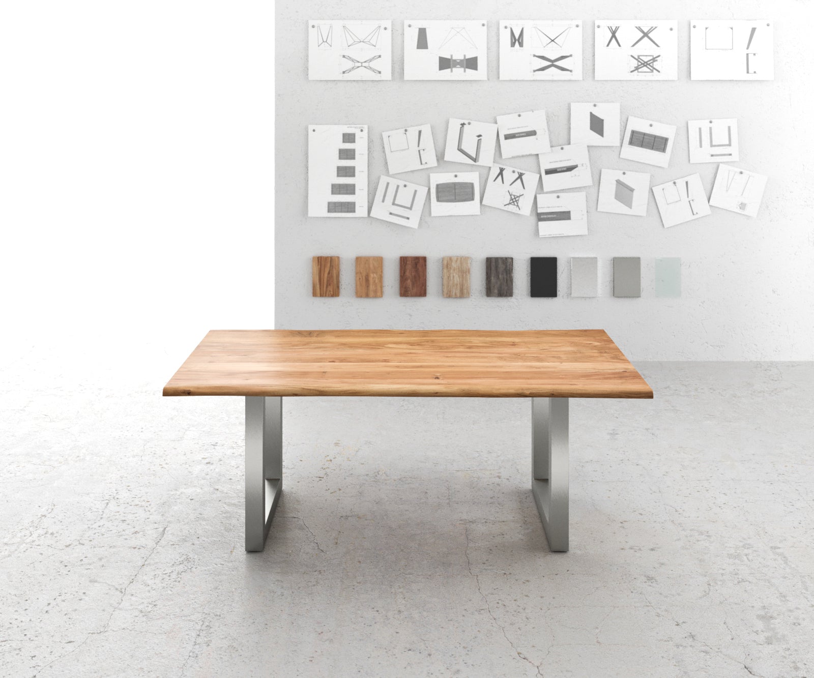 Dining Table Olympus Live Edge 200cm Acacia Wood Natural Square Frame Steel 35mm Top