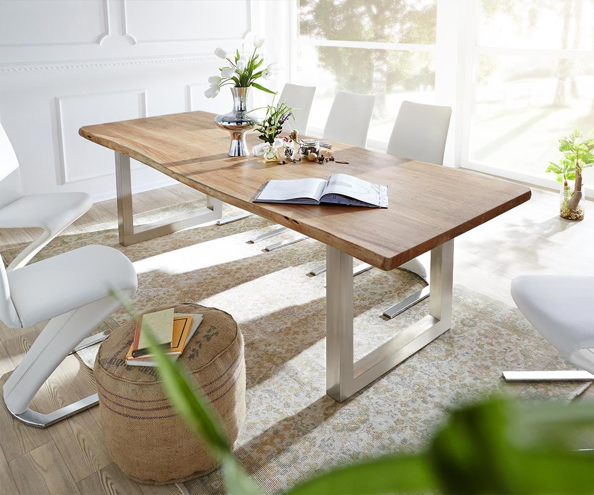 Dining Table Olympus Live Edge Acacia Wood Natural Square Frame Steel 140-300cm
