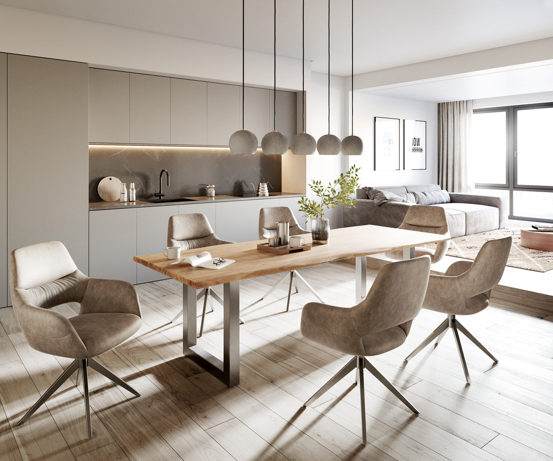 Dining Table Olympus Live Edge 260cm Acacia Wood Natural Square Frame Steel 35mm Top