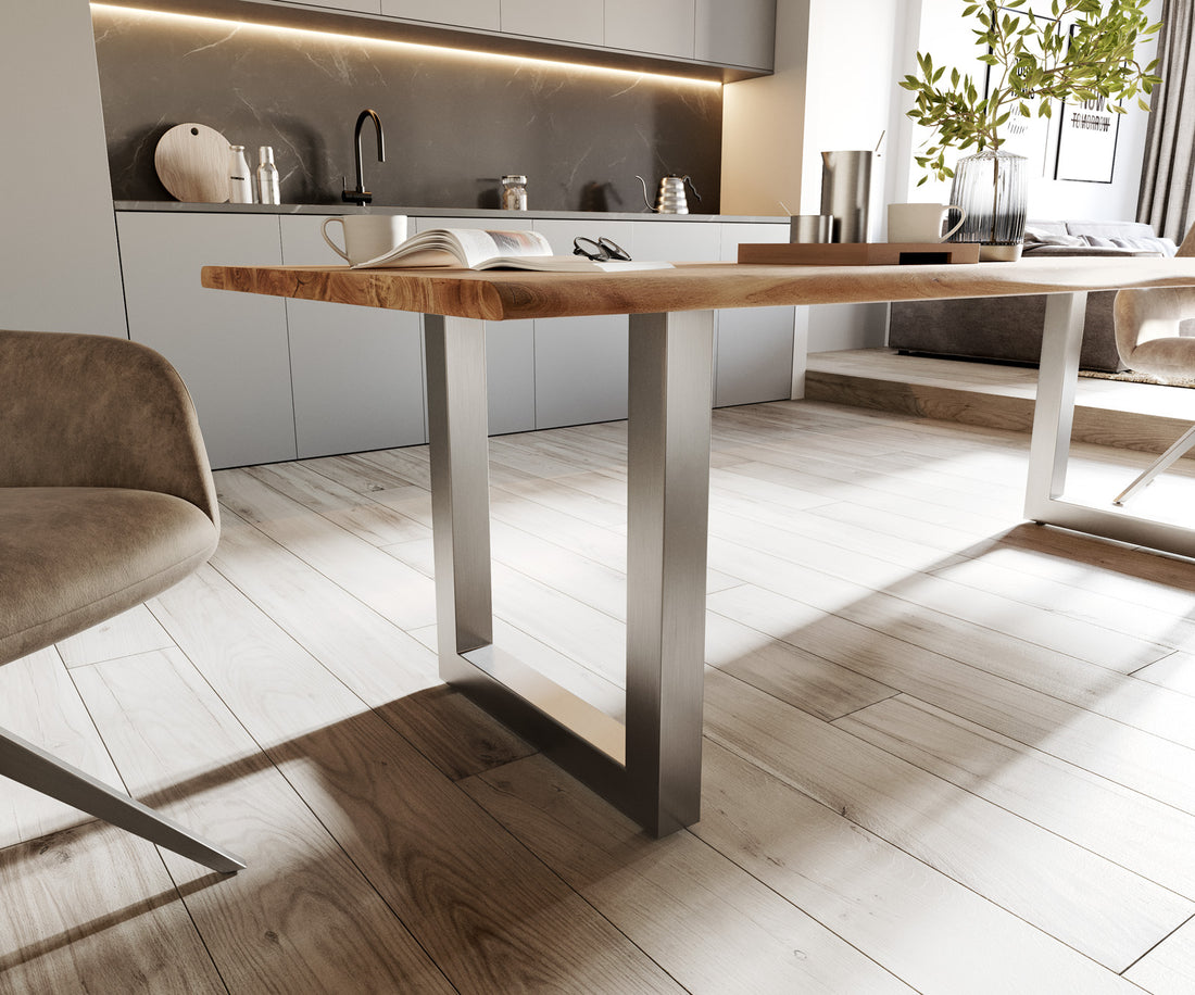 Dining Table Olympus Live Edge 260cm Acacia Wood Natural Square Frame Steel 35mm Top