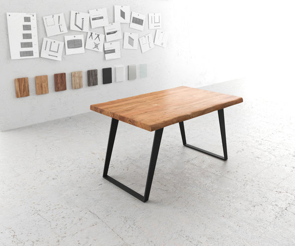 Dining Table Olympus Live Edge 140cm Acacia Wood Natural Slanted Frame Black 55mm Top