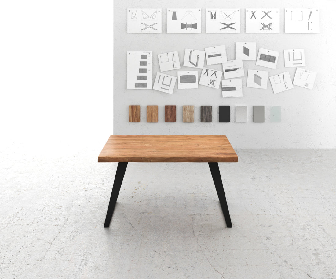 Dining Table Olympus Live Edge 140cm Acacia Wood Natural Slanted Frame Black 55mm Top