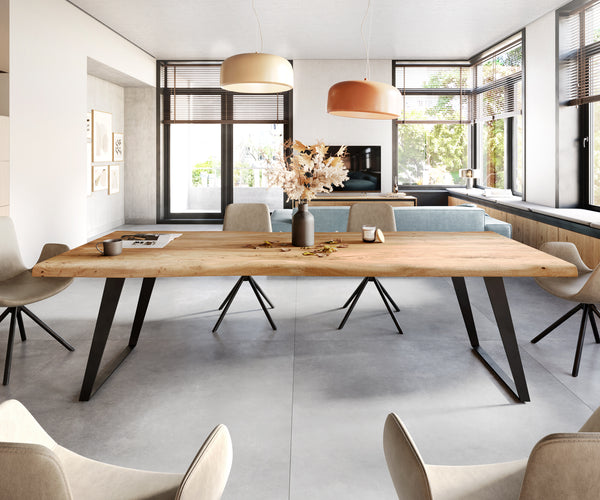 Dining Table Olympus Live Edge 260cm Acacia Wood Natural Slanted Frame Black 55mm Top