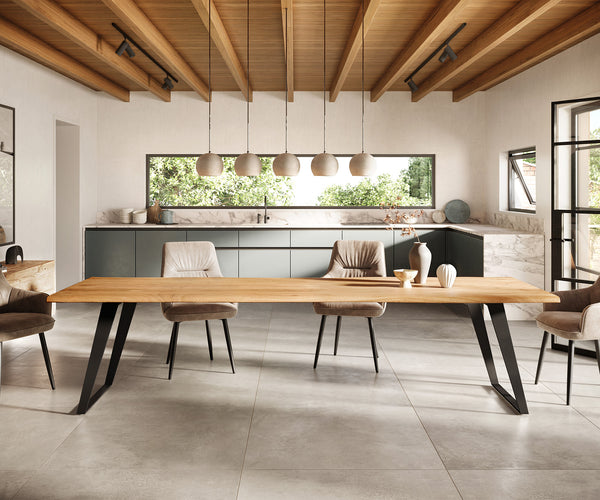 Dining Table Olympus Live Edge 300cm Acacia Wood Natural Slanted Frame Black 55mm Top