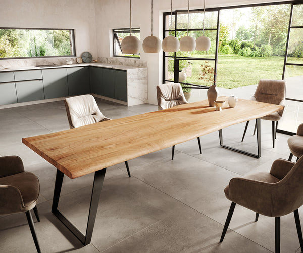 Dining Table Olympus Live Edge 300cm Acacia Wood Natural Slanted Frame Black 55mm Top