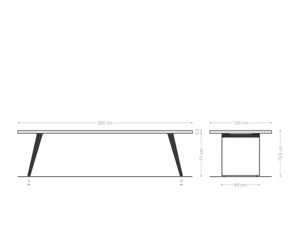 Dining Table Olympus Live Edge 300cm Acacia Wood Natural Slanted Frame Black 55mm Top