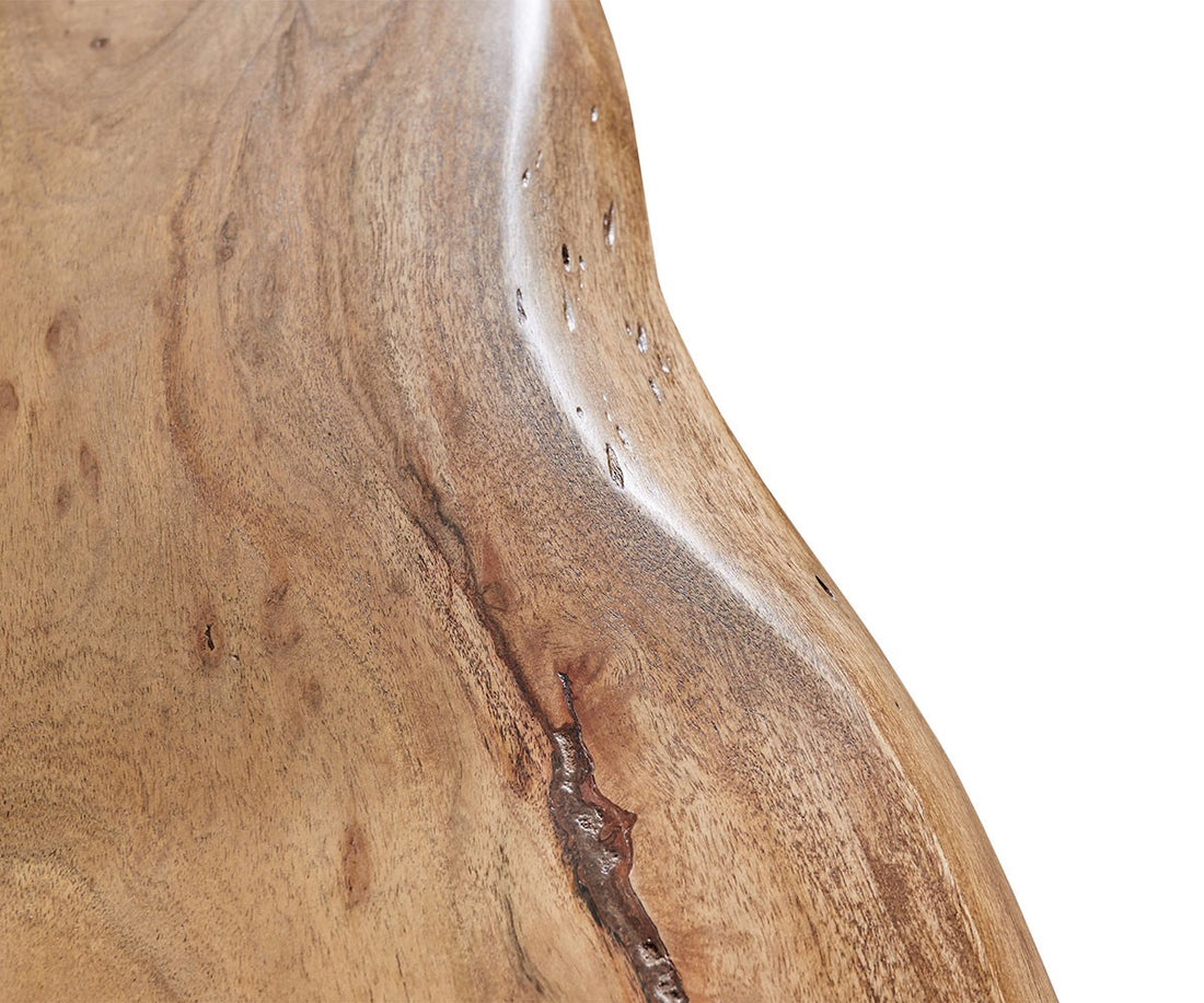 Dining Table Olympus Live Edge 140cm Acacia Wood Natural Slanted Frame Black 35mm Top