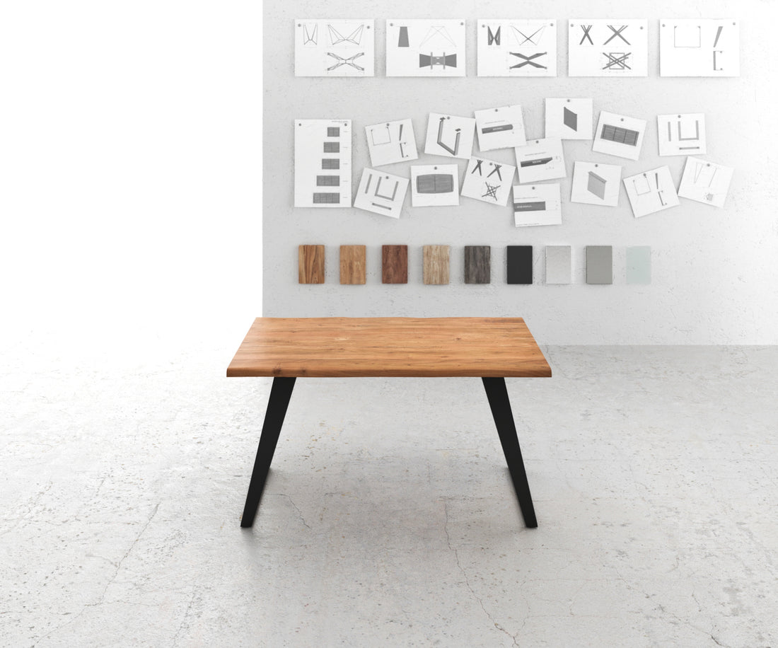 Dining Table Olympus Live Edge 140cm Acacia Wood Natural Slanted Frame Black 35mm Top