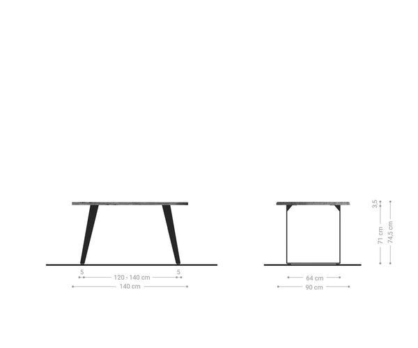 Dining Table Olympus Live Edge 140cm Acacia Wood Natural Slanted Frame Black 35mm Top