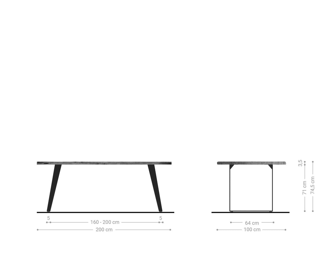 Dining Table Olympus Live Edge 200cm Acacia Wood Natural Slanted Frame Black 35mm Top