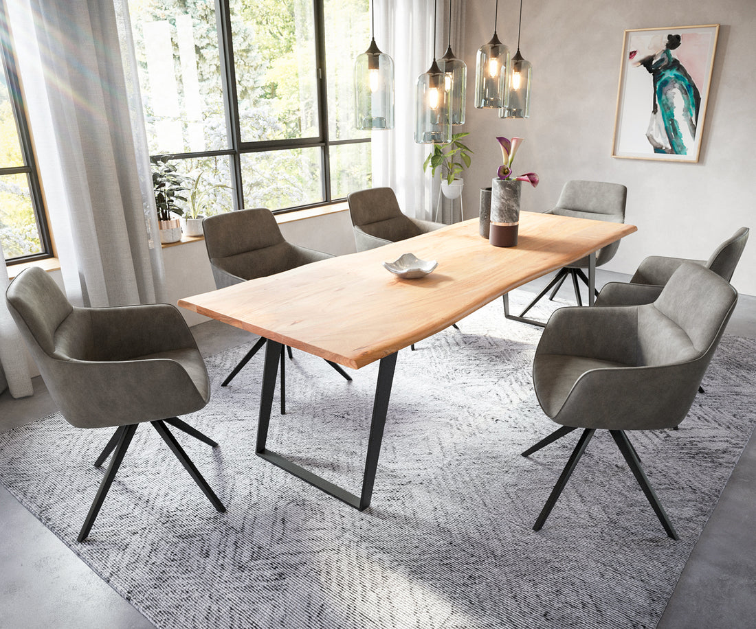 Dining Table Olympus Live Edge 260cm Acacia Wood Natural Slanted Frame Black 35mm Top