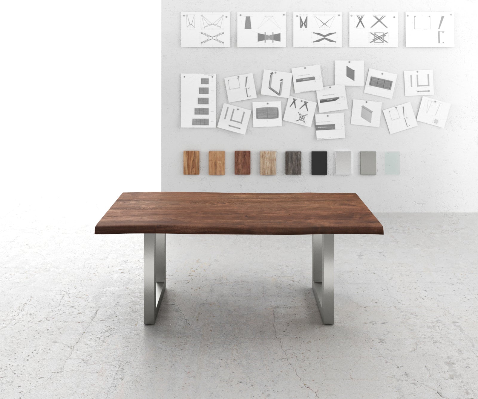 Dining Table Olympus Live Edge 200cm Acacia Wood Brown Square Frame Steel 55mm Top