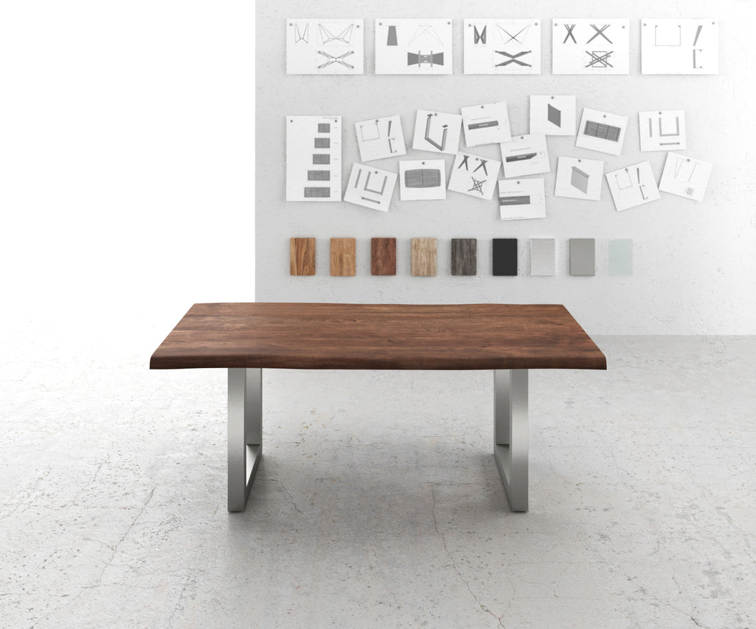 Dining Table Olympus Live Edge 200cm Acacia Wood Brown Square Frame Steel 55mm Top