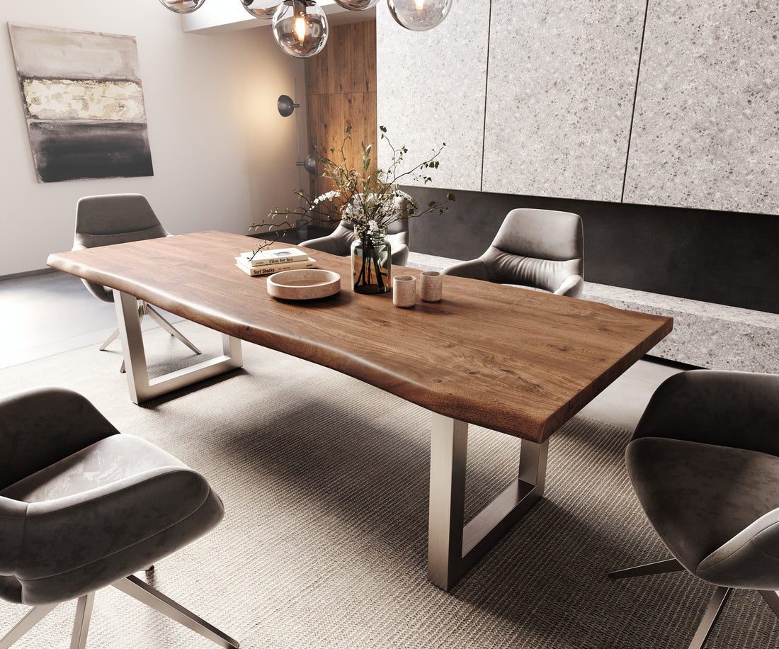 Dining Table Olympus Live Edge 260cm Acacia Wood Brown Square Frame Steel 55mm Top