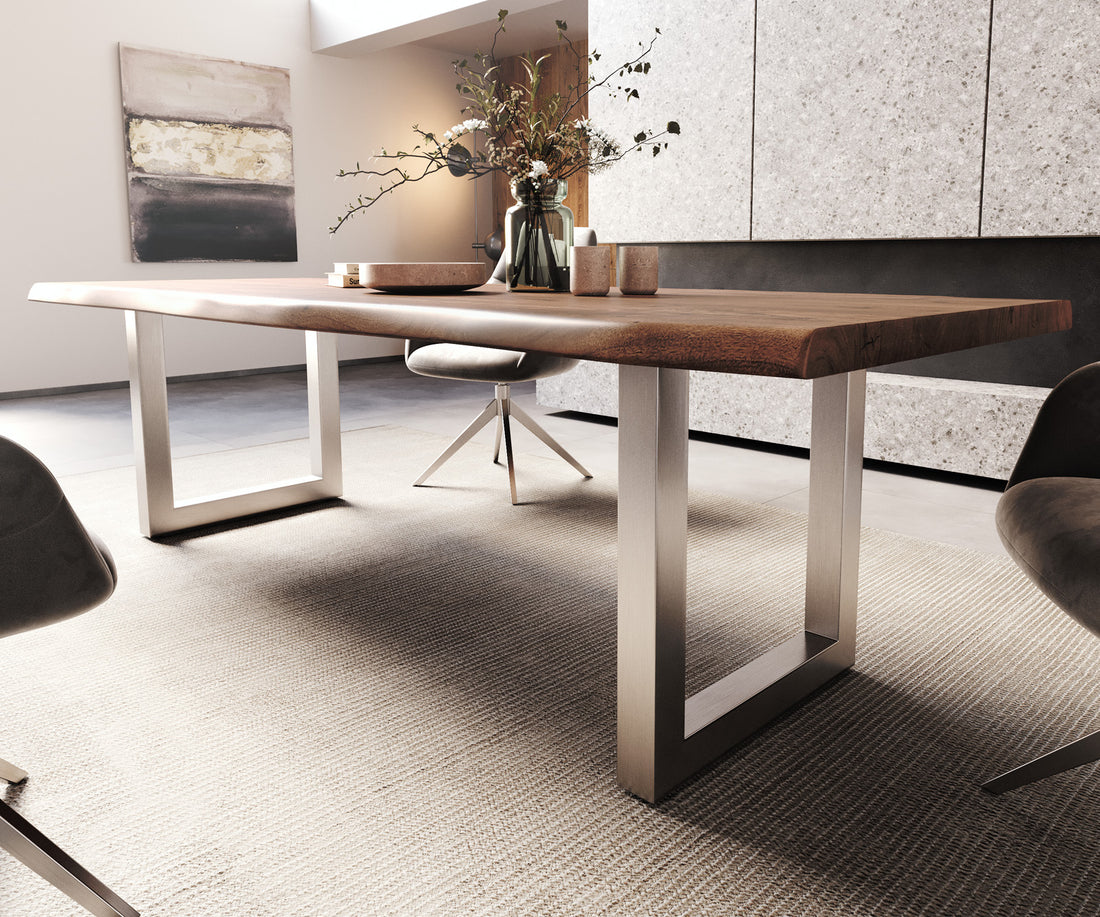 Dining Table Olympus Live Edge 260cm Acacia Wood Brown Square Frame Steel 55mm Top