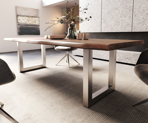 Dining Table Olympus Live Edge 260cm Acacia Wood Brown Square Frame Steel 55mm Top