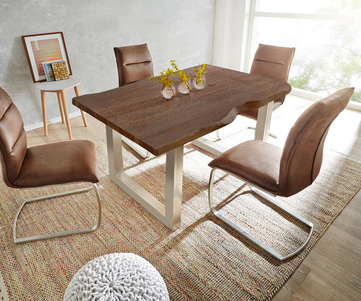 Dining Table Olympus Live Edge Acacia Wood Brown Square Frame Steel 140-300cm