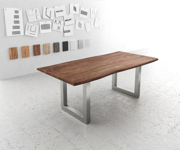 Dining Table Olympus Live Edge Acacia Wood Brown Square Frame Steel 140-300cm