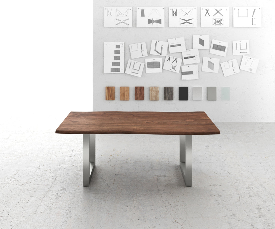 Dining Table Olympus Live Edge 200cm Acacia Wood Brown Square Frame Steel 35mm Top