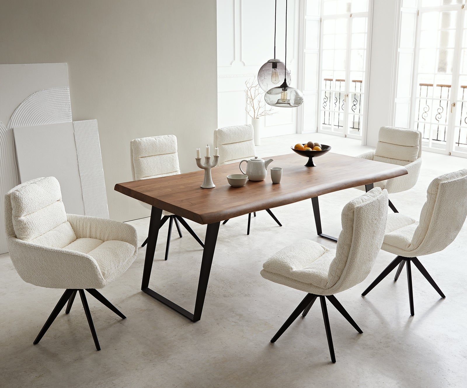 Dining Table Olympus Live Edge 200cm Acacia Wood Brown Slanted Frame Black 55mm Top