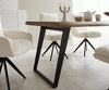 Dining Table Olympus Live Edge 200cm Acacia Wood Brown Slanted Frame Black 55mm Top
