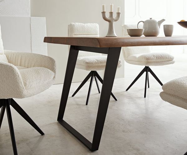 Dining Table Olympus Live Edge 200cm Acacia Wood Brown Slanted Frame Black 55mm Top