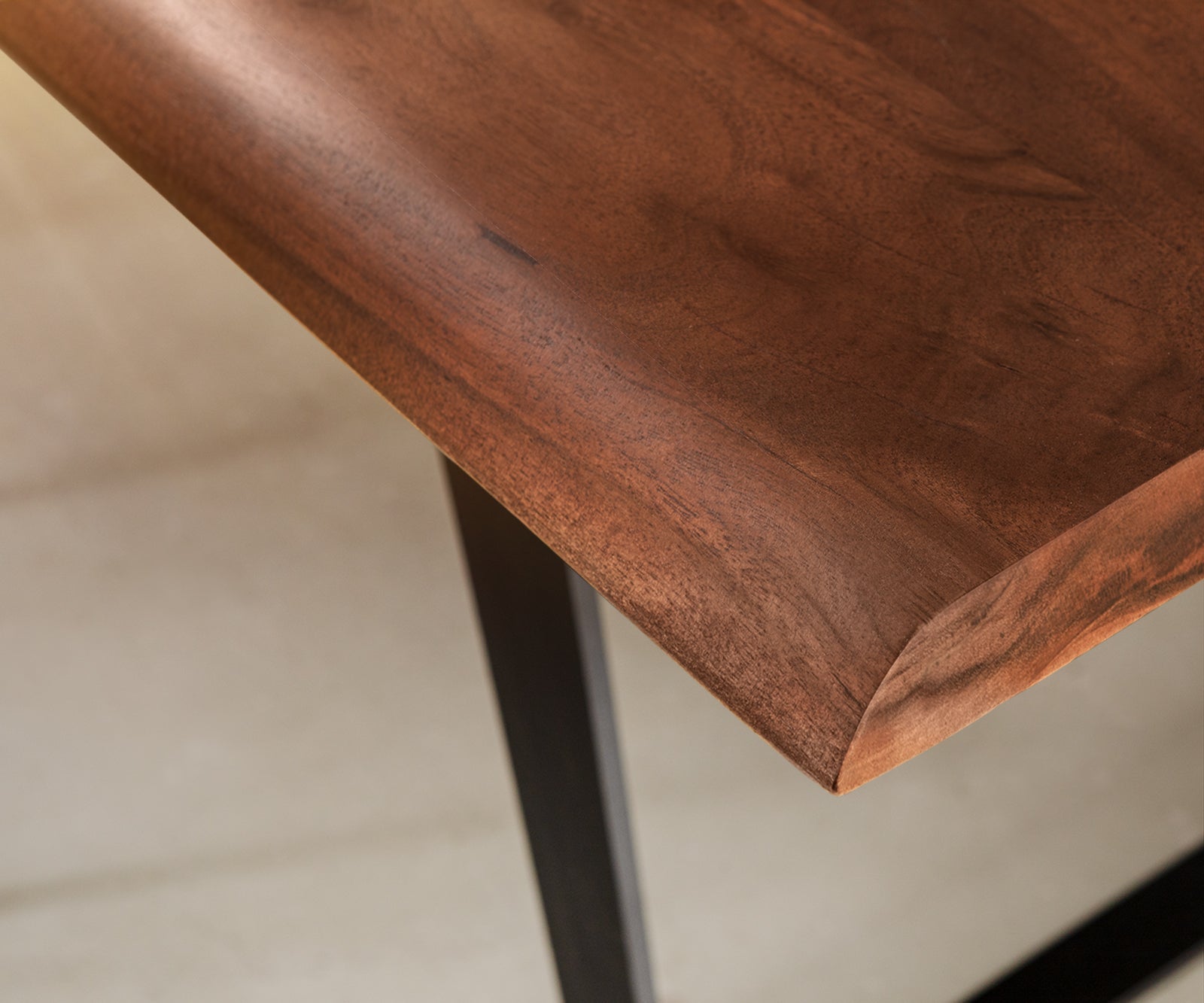 Dining Table Olympus Live Edge 300cm Acacia Wood Brown Slanted Frame Black 55mm Top