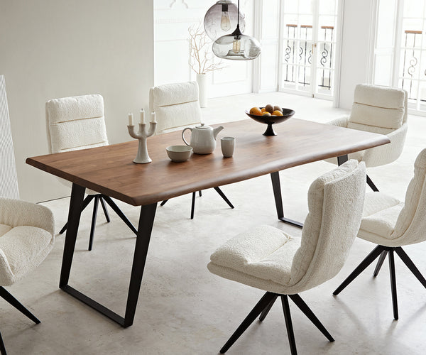 Dining Table Olympus Live-Edge 200x100cm Acacia Wood Brown Slanted Frame Black