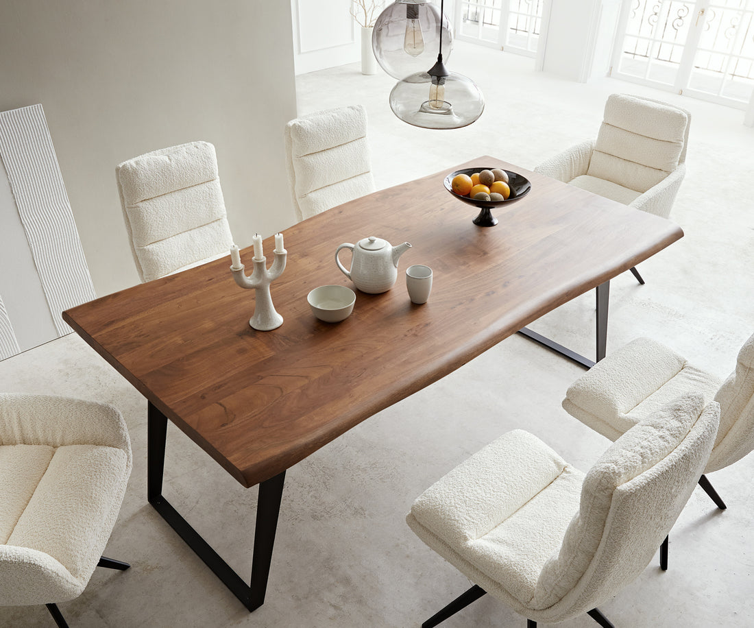 Dining Table Olympus Live-Edge 200x100cm Acacia Wood Brown Slanted Frame Black